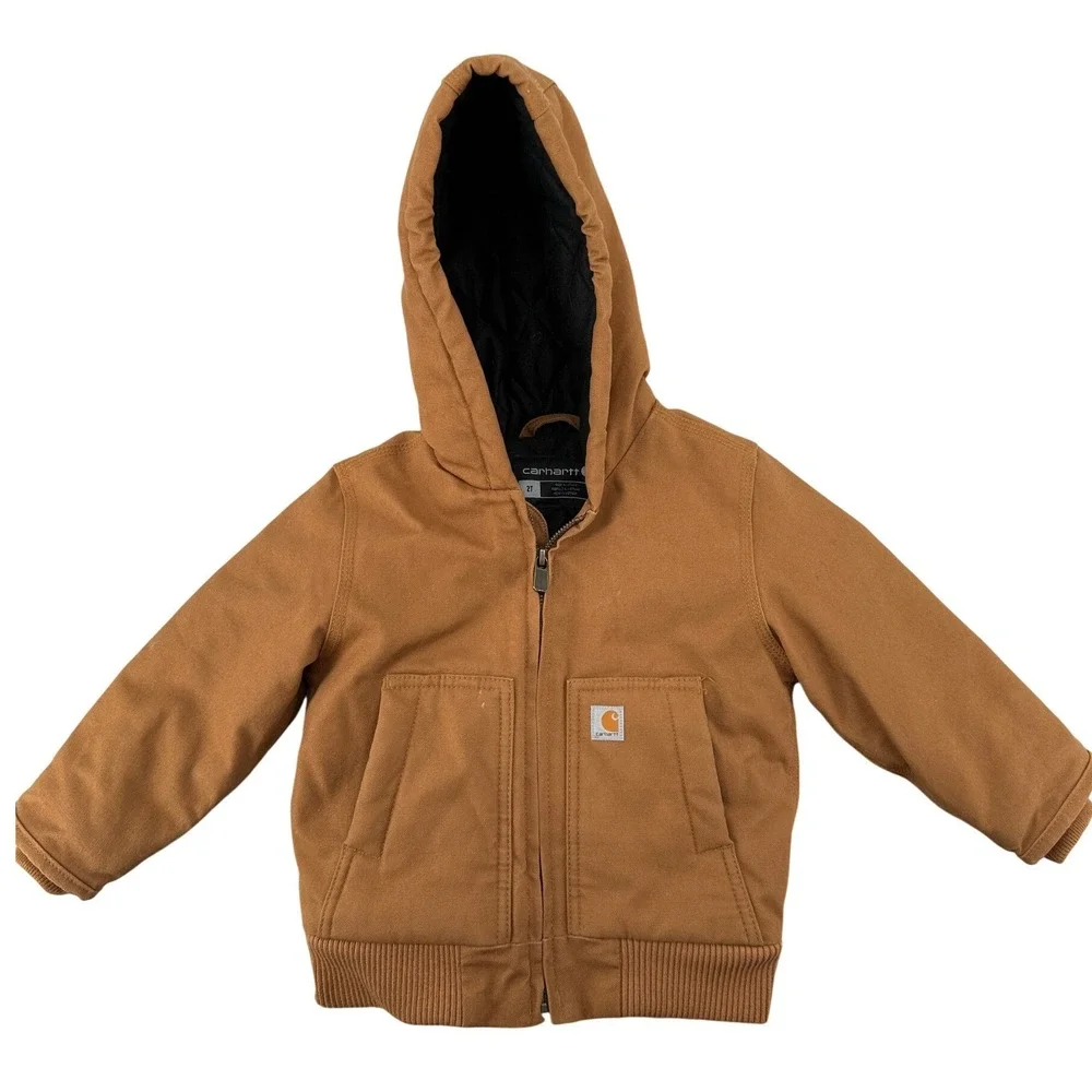 Carhartt Kids Toddler 2T Brown Canvas Hooded Active Jacket OJ8552B Workwear Coat
